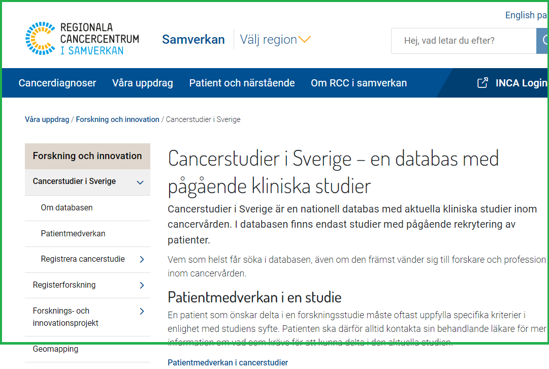 Cancerstudier I Sverige Webbdump Sokmotor