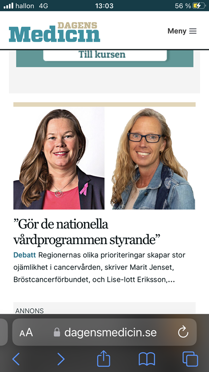 Debattartikel i Dagens medicin 2023 Almedalen BLCF