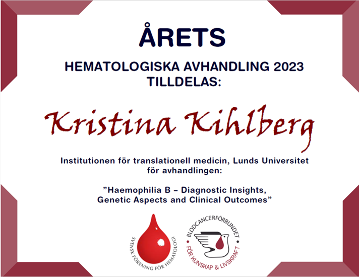 arets avhandling 2023 hematologi kristina kihlberg