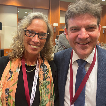 Lise-lott Eriksson Blodcancerförbundet och Stephan Mielke Karolinska Universitetssjukhuset. Foto: Håkan Sjunnesson