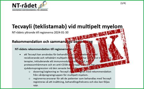 teklistamab godkänt av NT-rådet